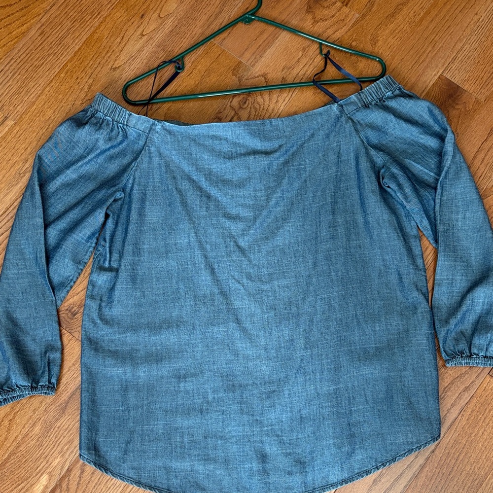 Chico's Denim Blue Off-Shoulder Blouse